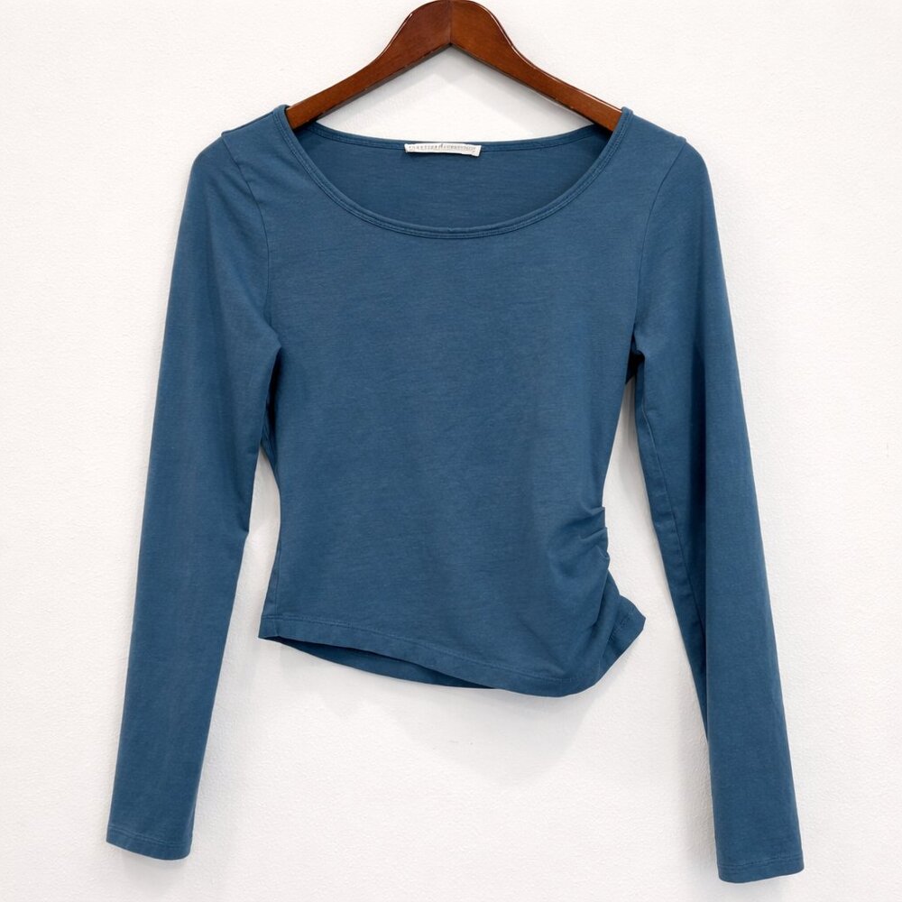 Peruvian Connection Blue Pima-Blend Long Sleeve Scoop Neck Top Shirt Size XS